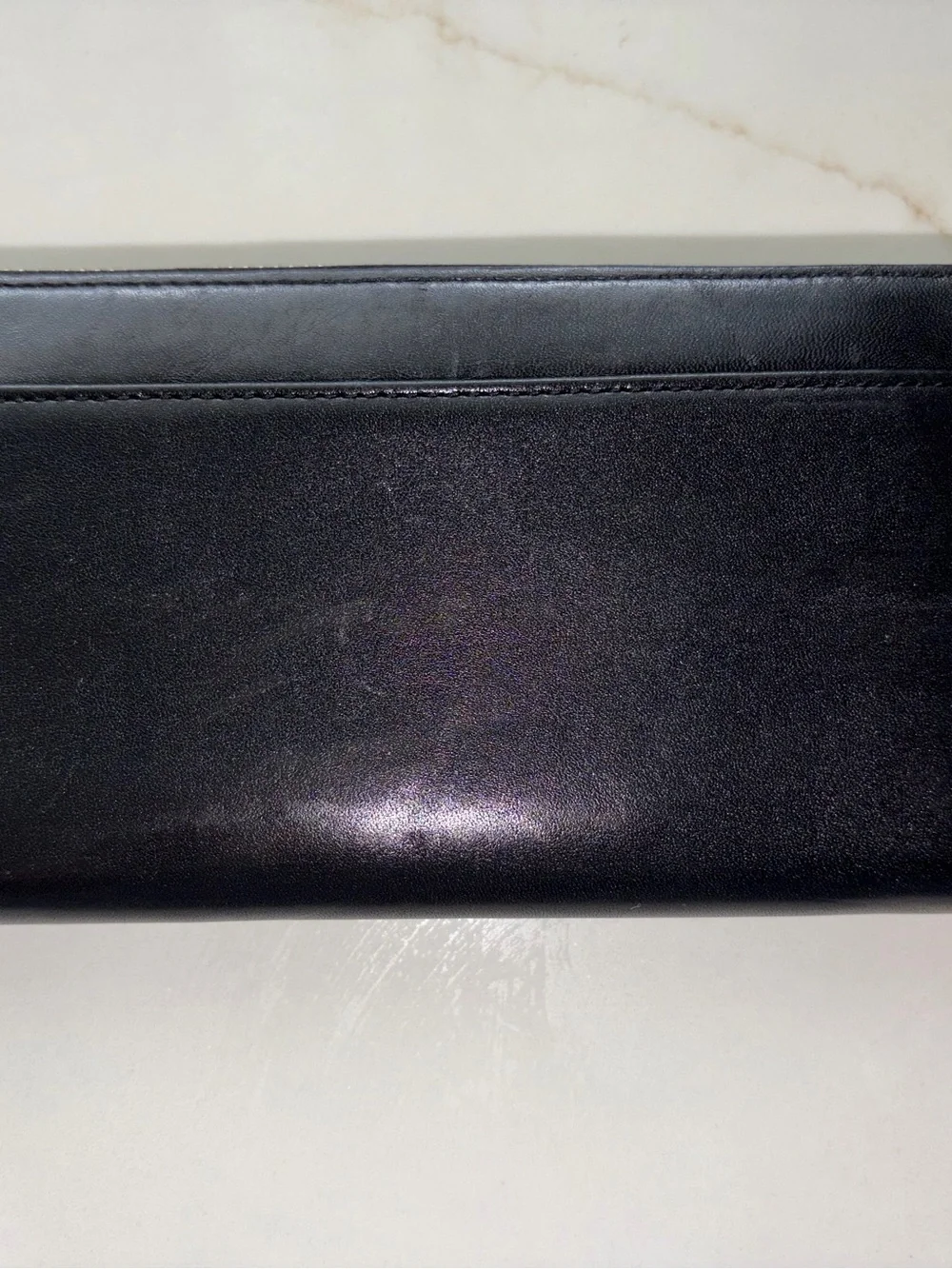 Kate Spade Madison black full zip wallet gold accents polka dot lining
